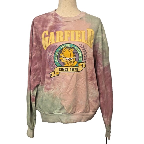 GARFIELD Nickelodeon Tie Dye Sweatshirt Top Adult LARGE Cotton Blend Multicolor - Picture 1 of 7